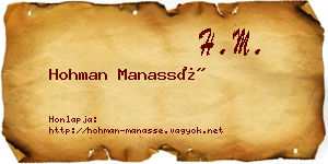 Hohman Manassé névjegykártya